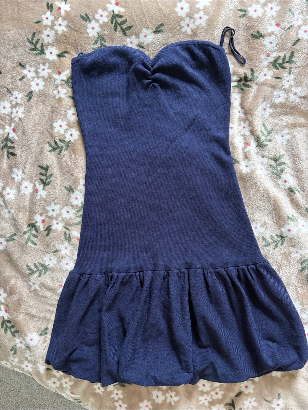 Strapless Navy Mini Dress with Ruffled Hem